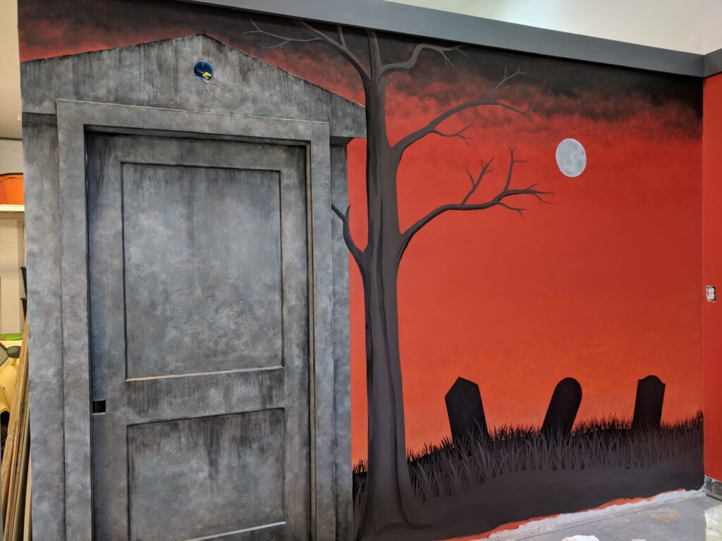 Halloween wall mural and door treatment.
