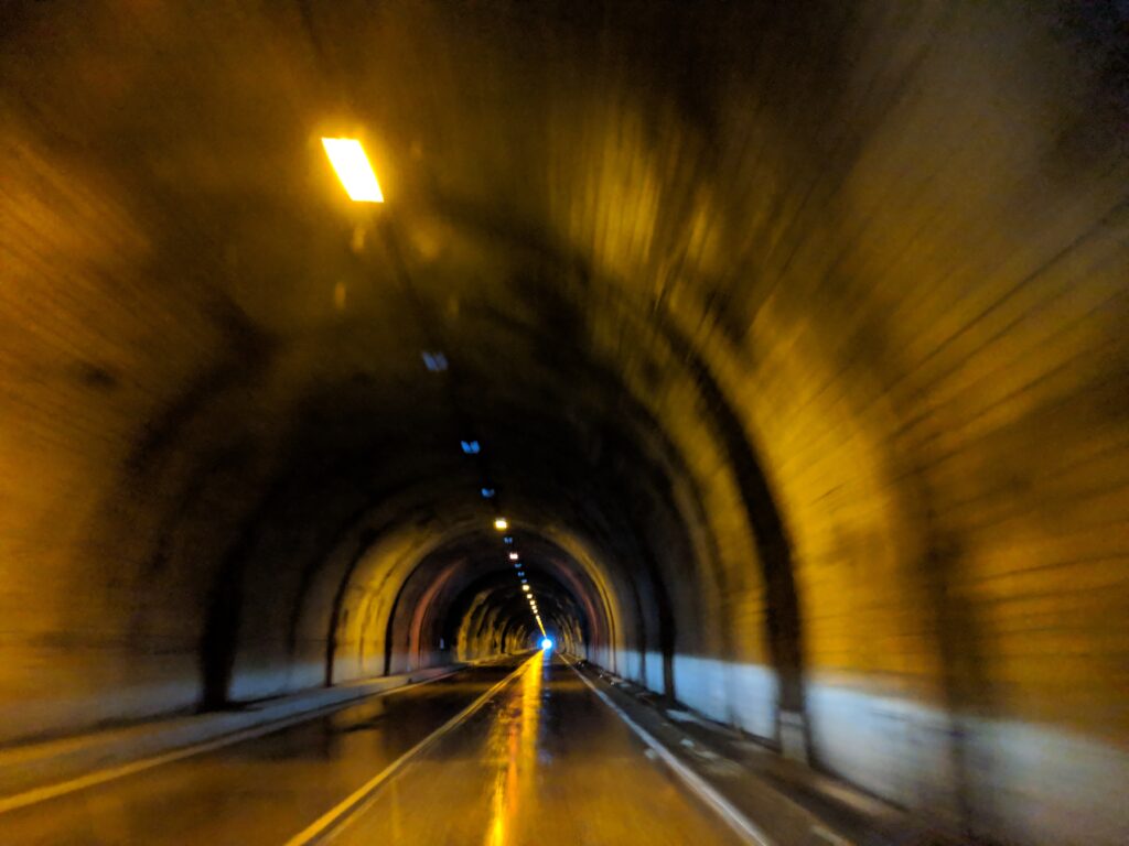 Driving through the tunnel going into Yosemite National Park.