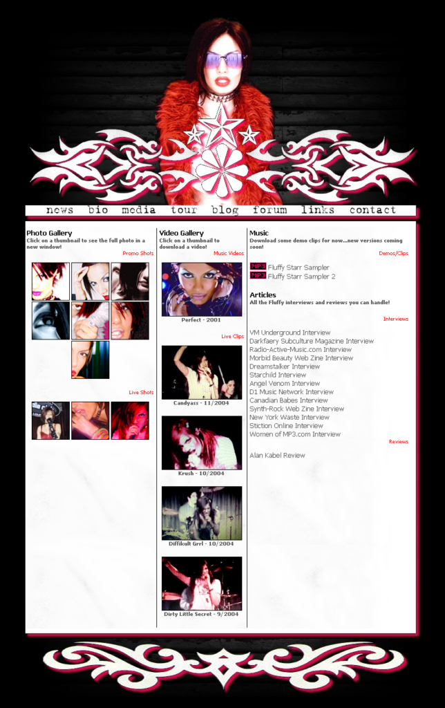 Fluffy Star fan site web design.