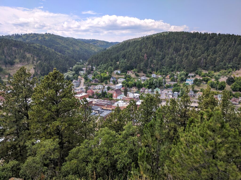 View of downtown Deadwood, South Dakota, from the Mount Moriah Cemetery.