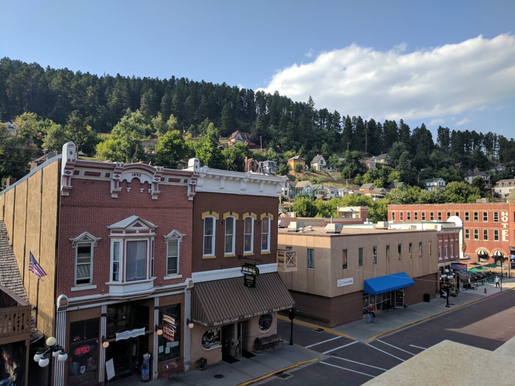 View of downtown Deadwood, South Dakota, from the rooftop dining area of one of the local steakhouses.