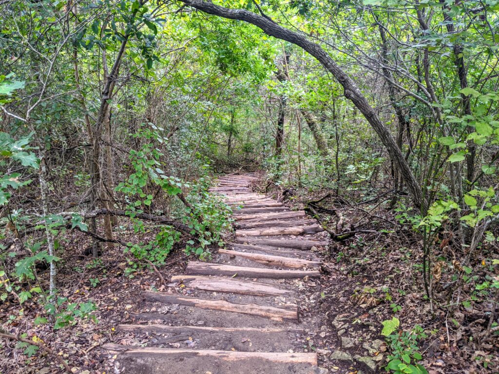 Looking down the steps on the Cedar Brake Loop at the Cedar Ridge Preserve in Dallas, TX.