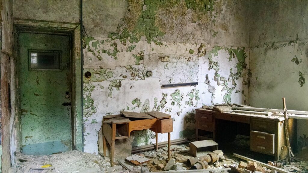 Eastern State Penitentiary, in a state of preserved ruin.