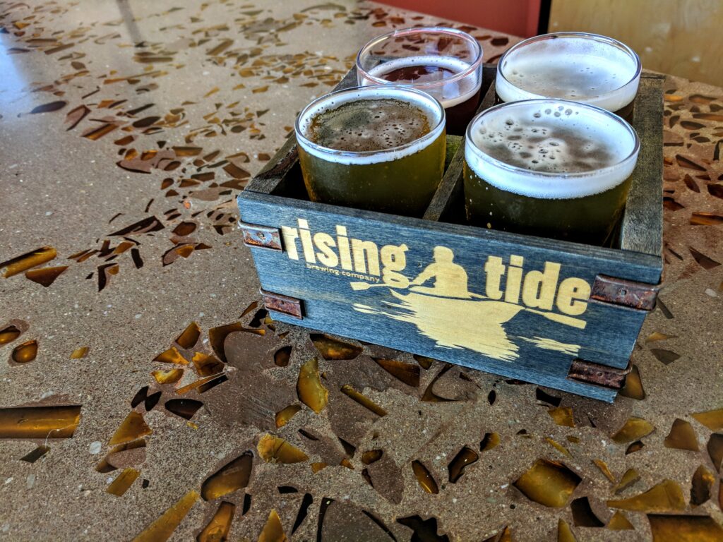 Beer sampler at Rising Tide Brewing Company in Portland, Maine.