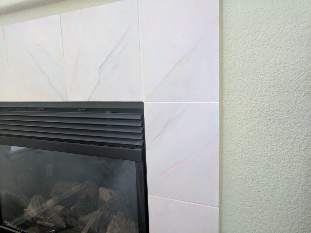 Faux marble fireplace.