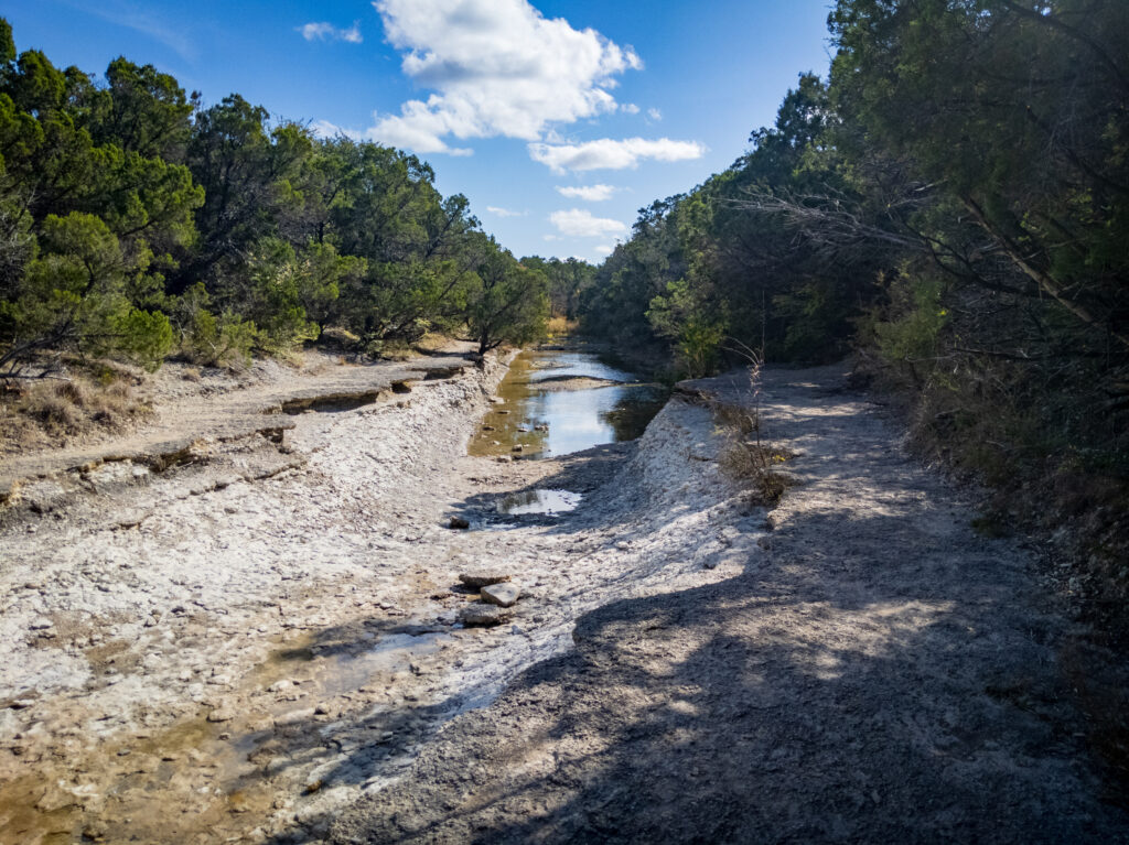 Stream below the spillway at Cleburne State Park.