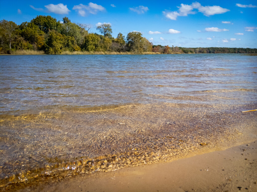 Cedar Lake beach at Cleburne State Park.