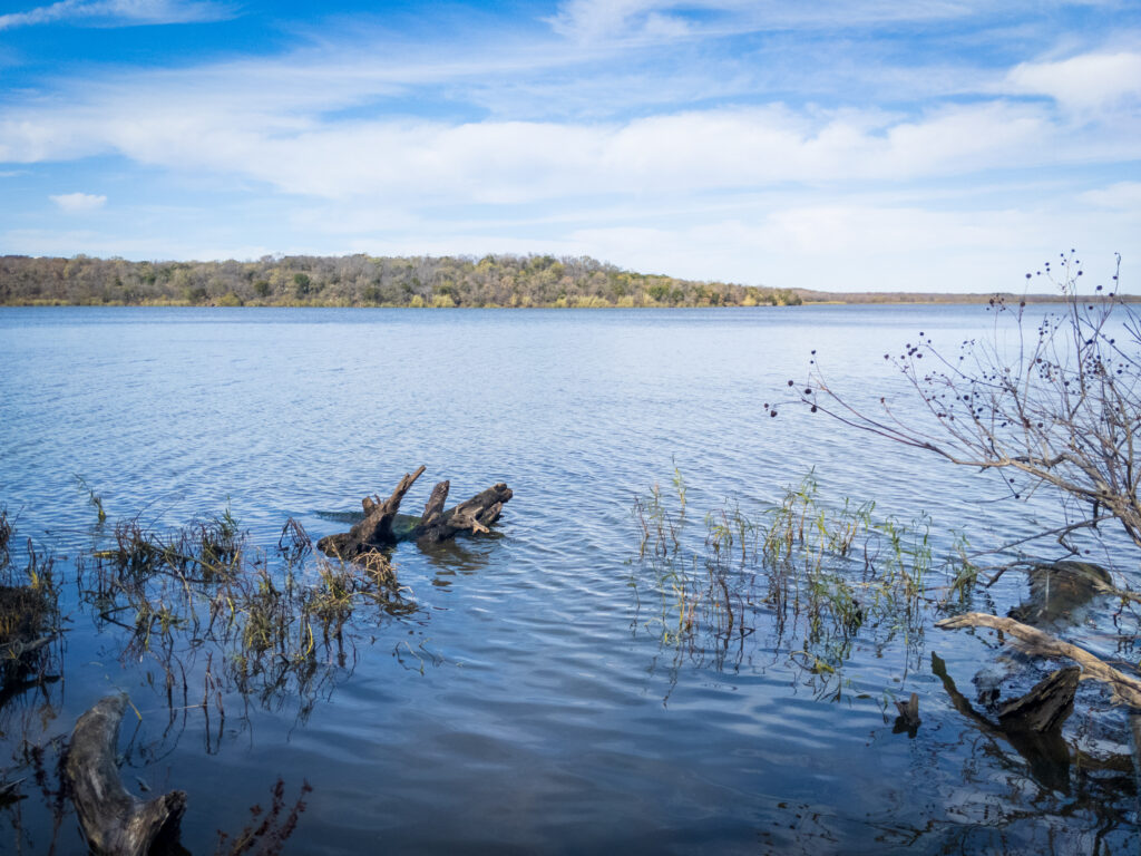 Red Waterfront Trail at Lake Mineral Wells State Park.