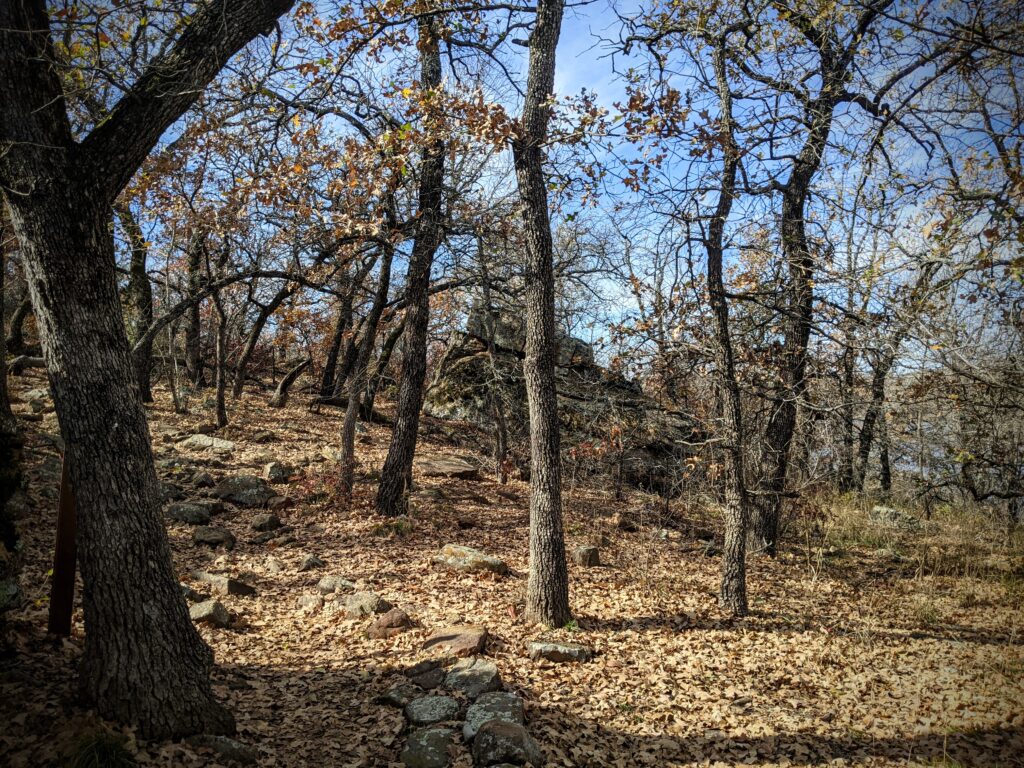 Red Waterfront Trail at Lake Mineral Wells State Park.