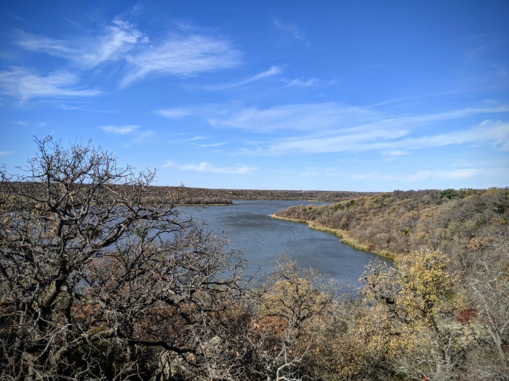 View from the top of Penitentiary Hollow at Lake Mineral Wells State Park, Texas.