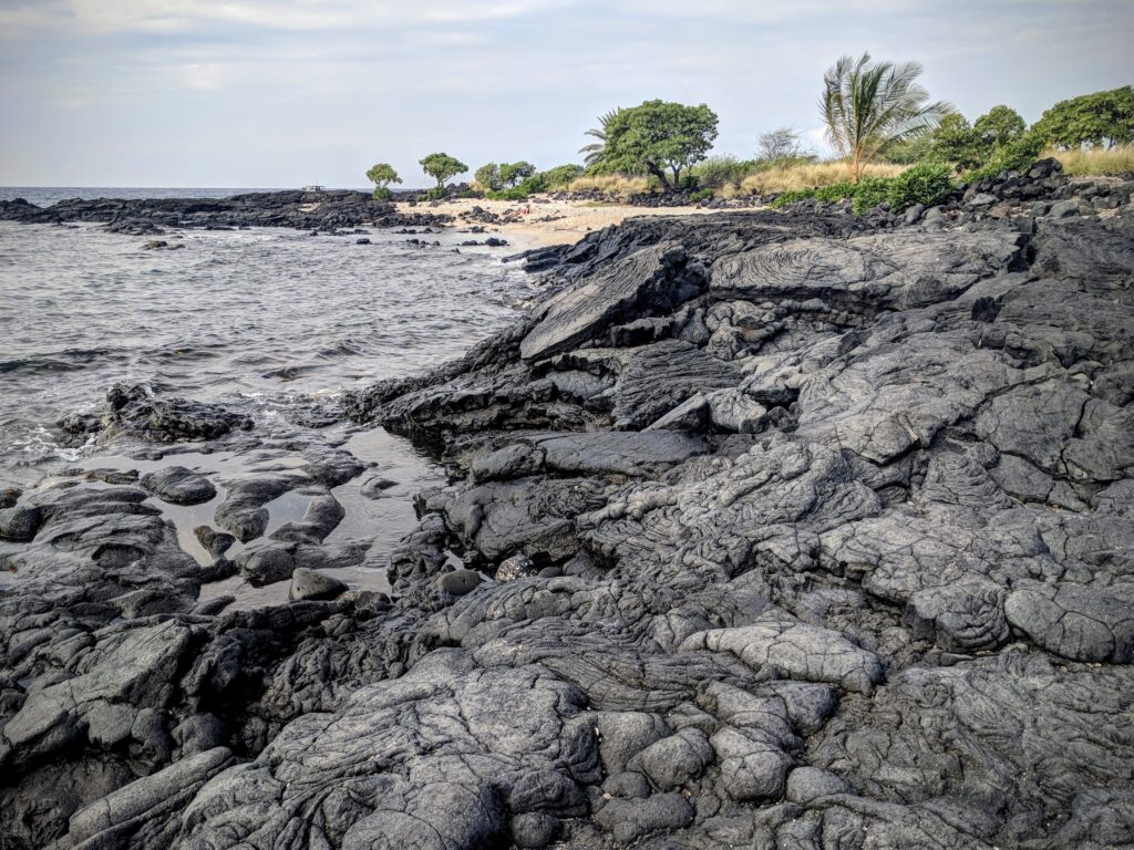 Lava flows at Kailua Beach in Kona, Hawaii.