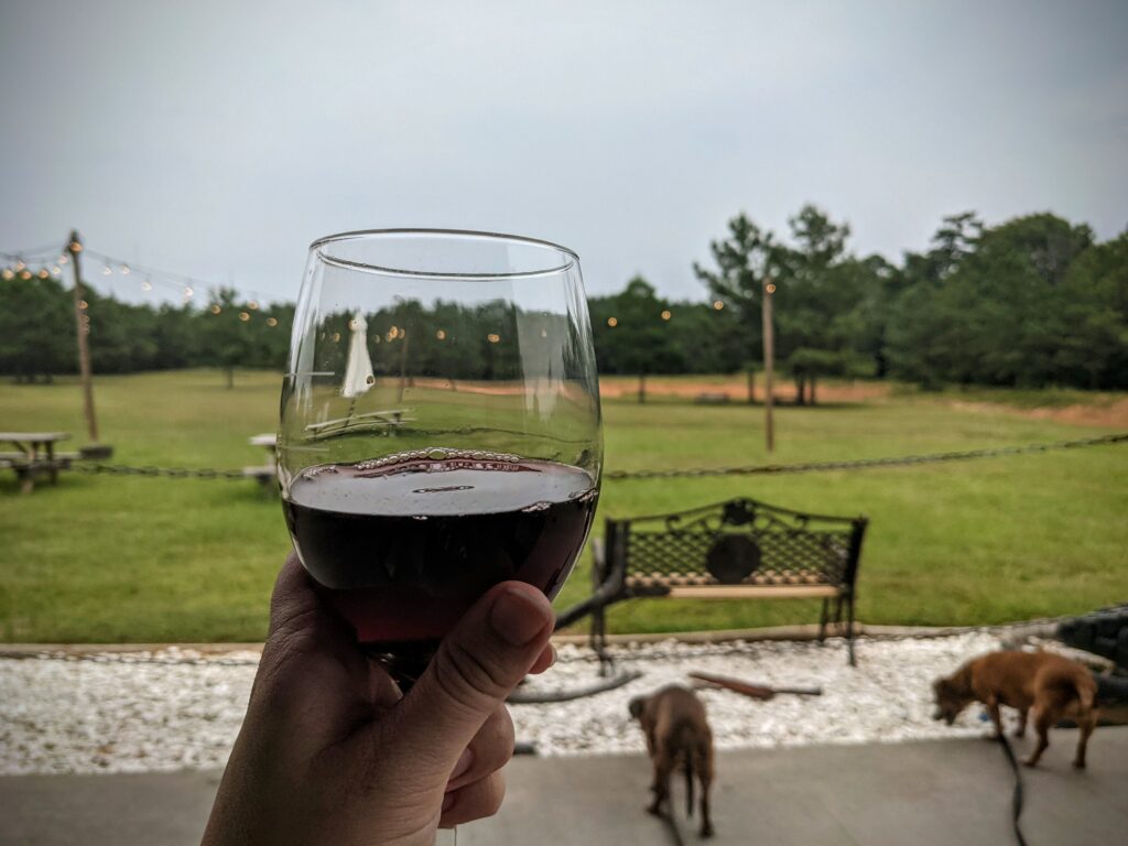 Wine at Blue Epiphany Winery in Conroe, TX.