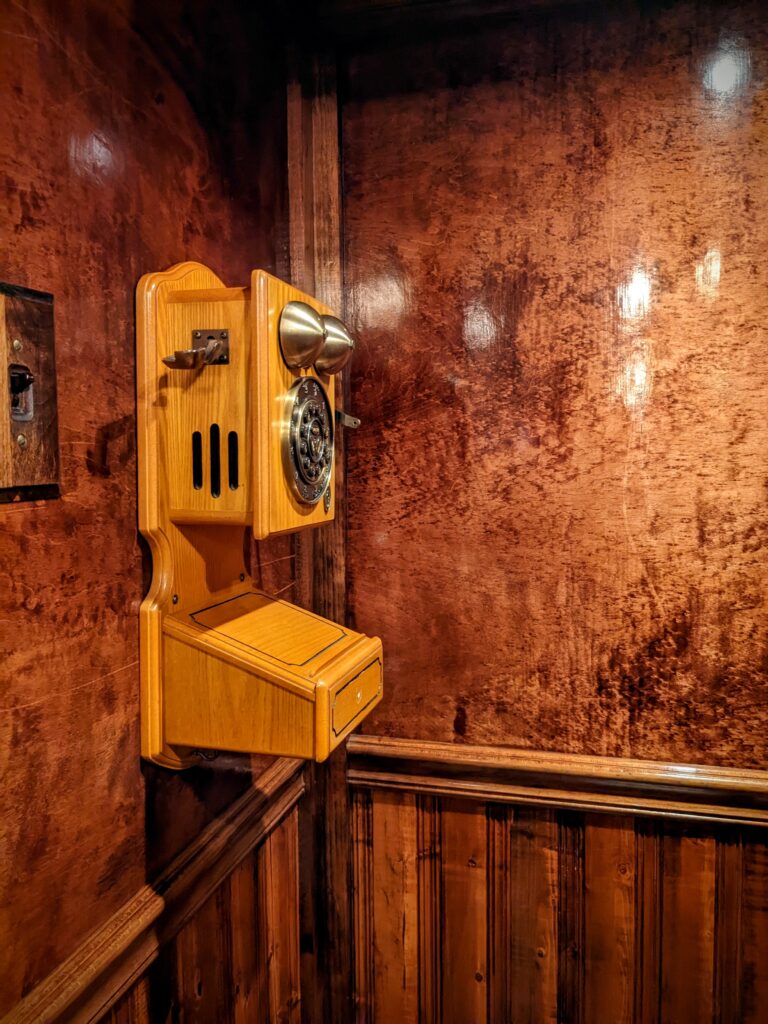 Old telephone booth in the Faust Hotel.